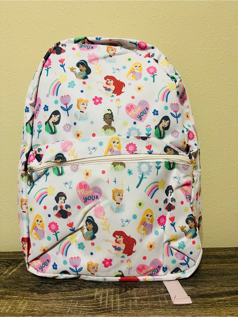 Disney White Kids Backpack with Multicolor Princess Print
